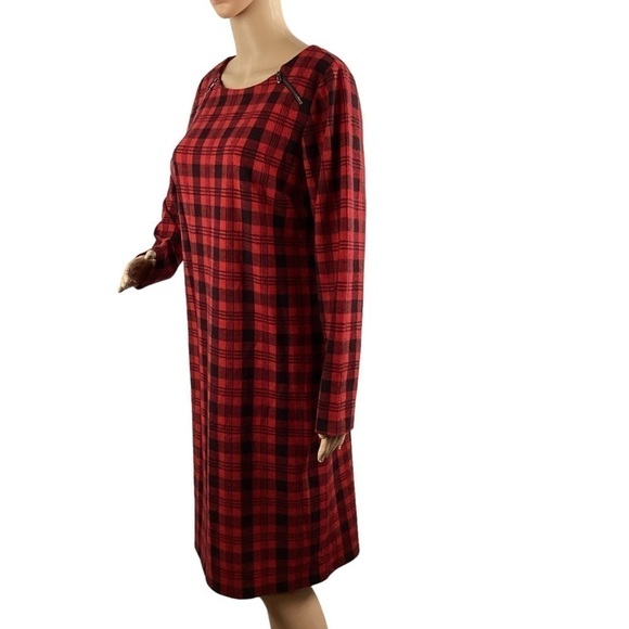 Talbots Tartan Plaid Shift Dress Size M Red Long Sleeve - Picture 4 of 7